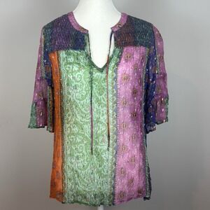 Anthropologie Akemi Kin Antonella Boho Patchwork Sheer Fairy Blouse SM whimsical